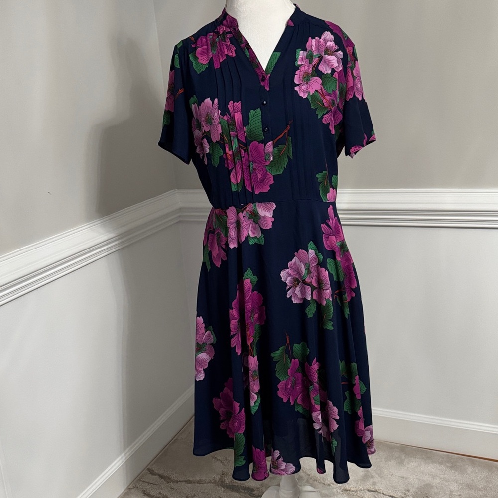 Nanette Lepore Navy and Pink Floral Dress